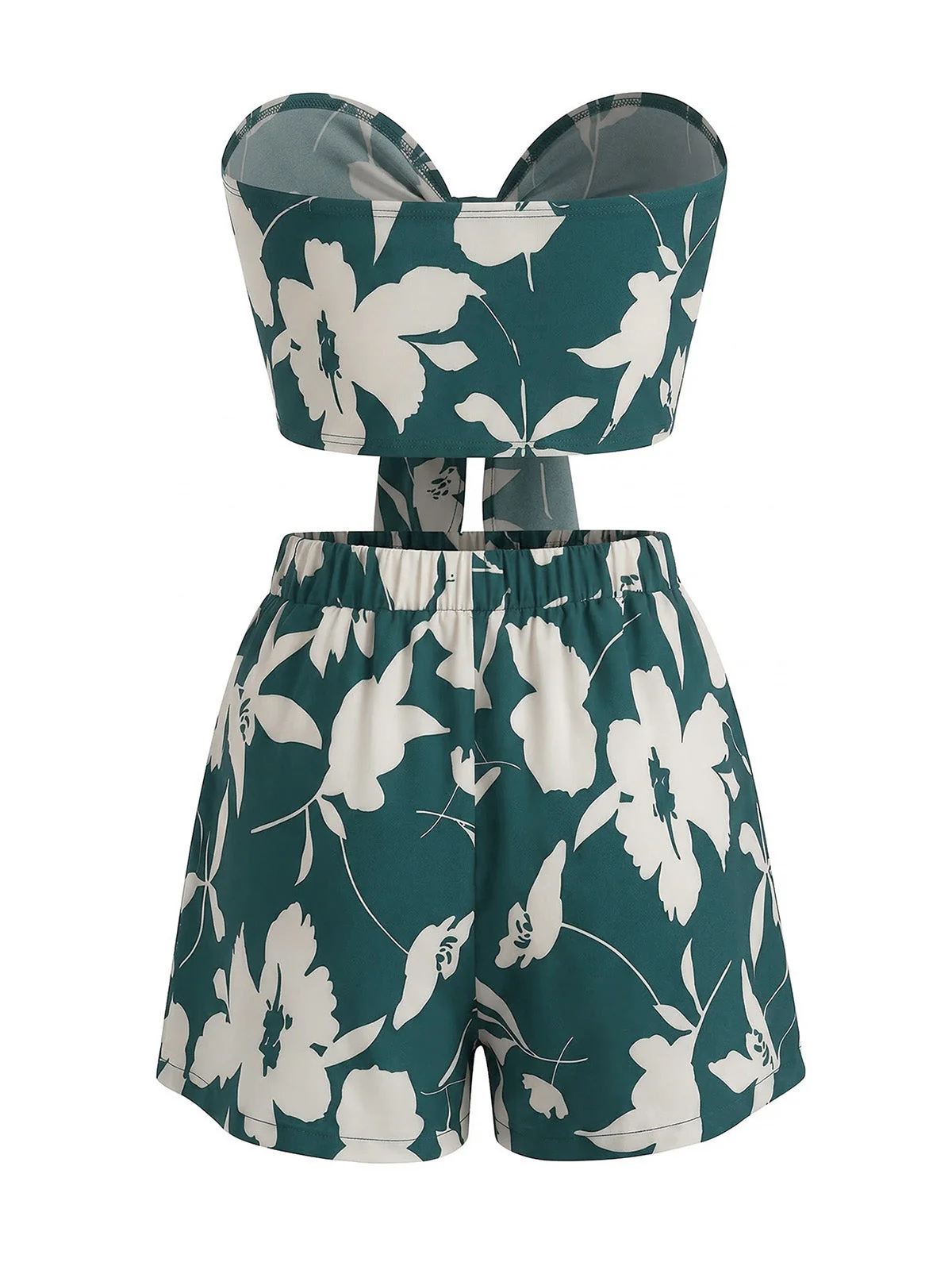 2PCS 1930s Tropical Floral Print Strapless & Shorts Set - Image 3