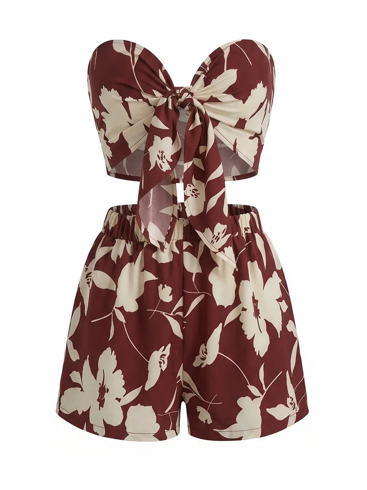 2PCS 1930s Tropical Floral Print Strapless & Shorts Set - Image 9