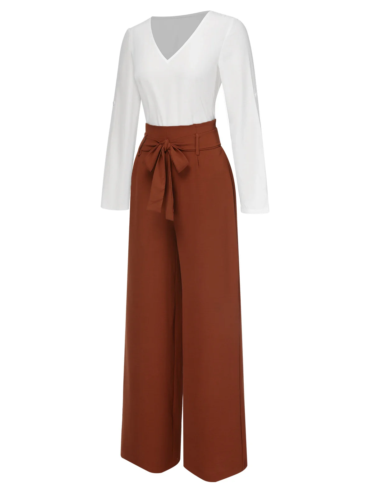2PCS 1930s V-Neck Top & Wide Leg Lounge Pants - Image 3