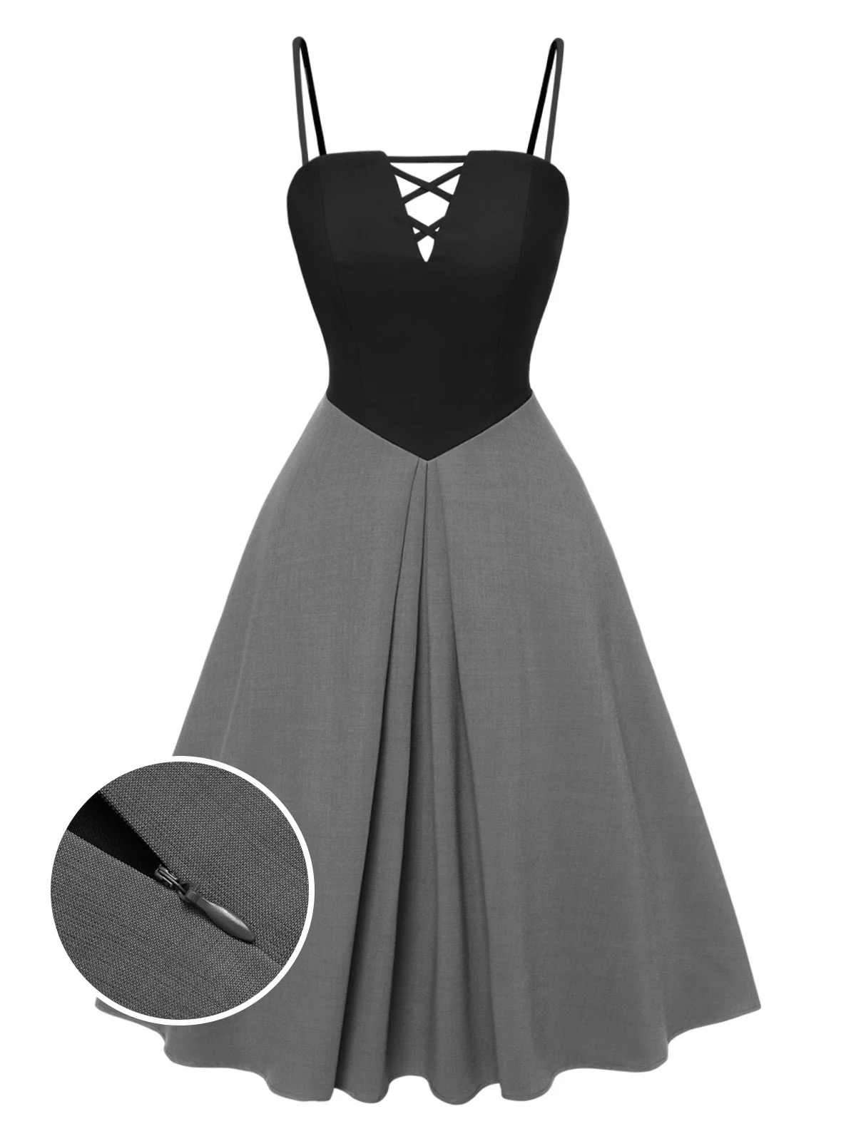 2PCS 1940s Colorblock Pink Blouse & Gray Dress - Image 12