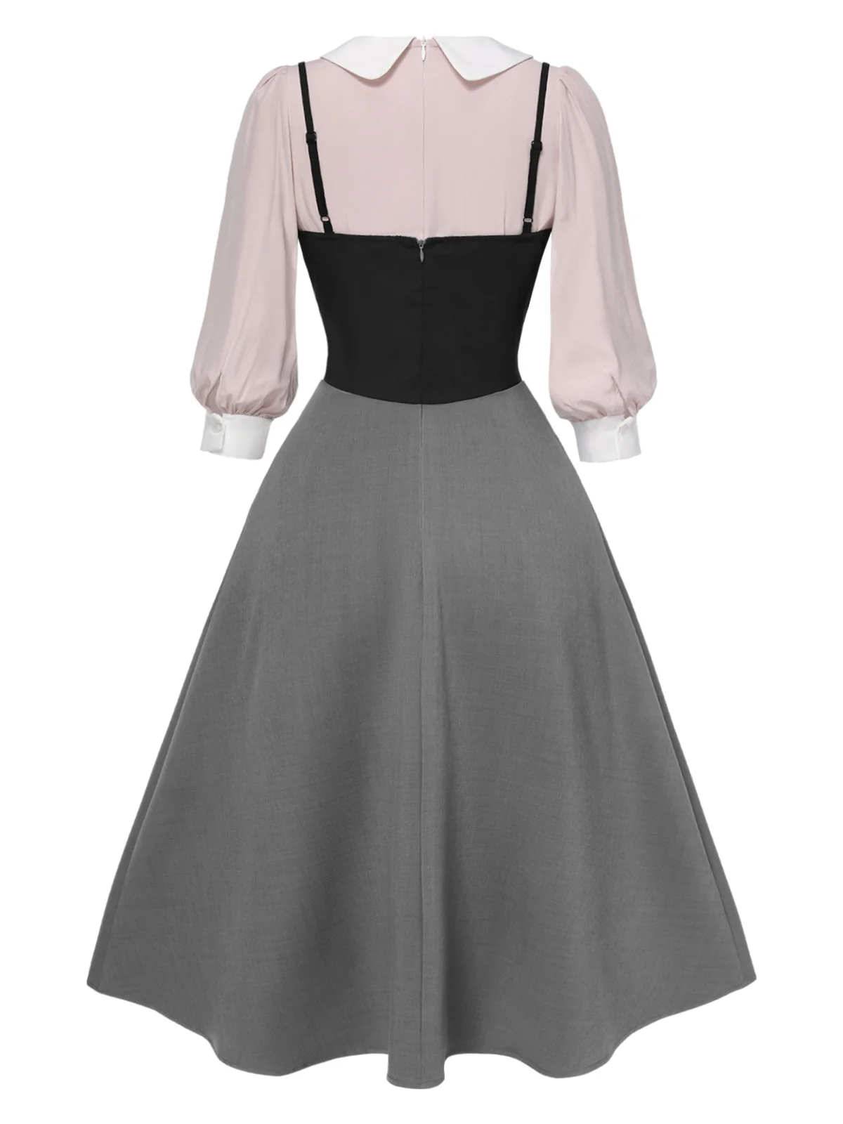 2PCS 1940s Colorblock Pink Blouse & Gray Dress - Image 4