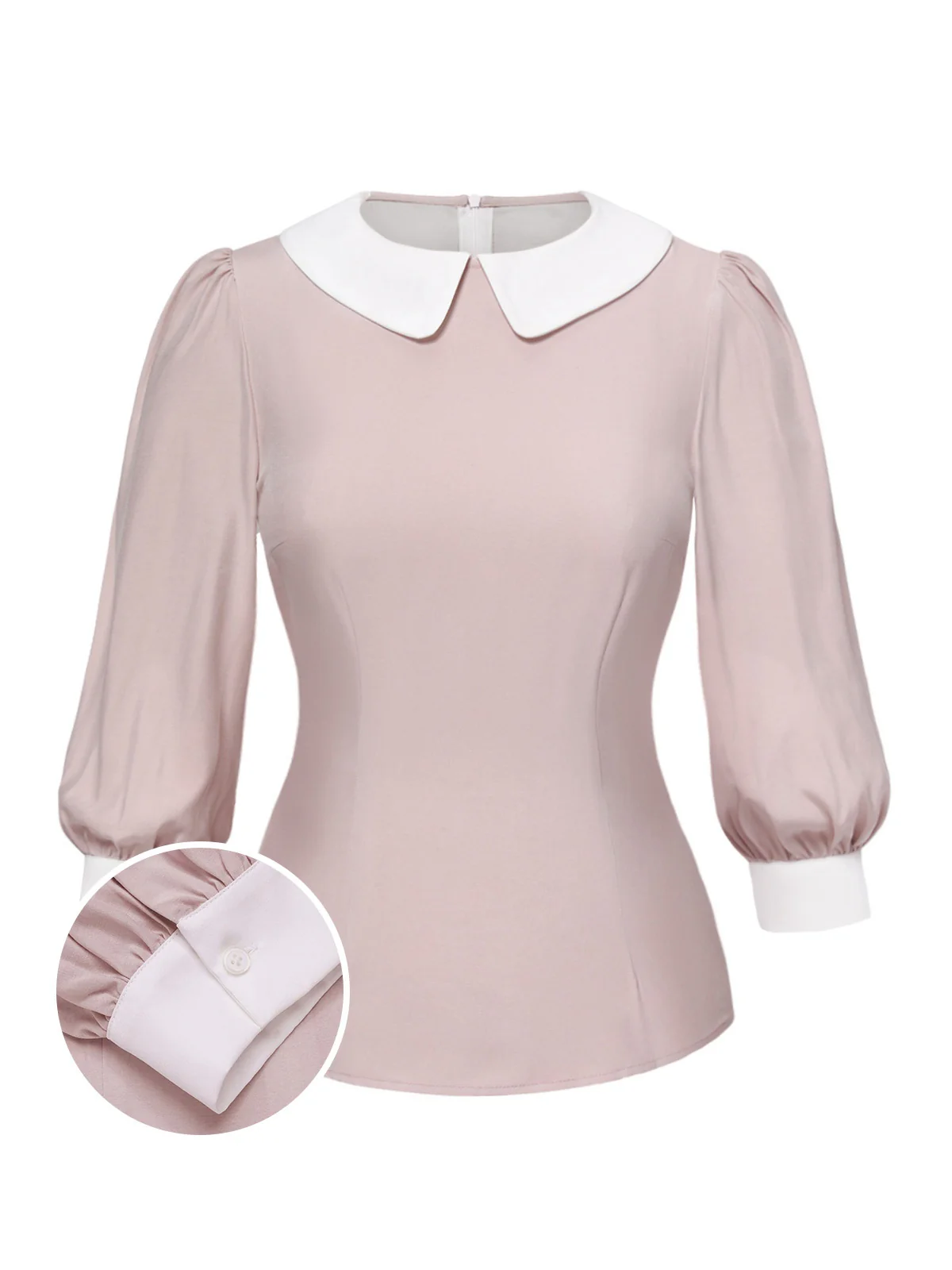 2PCS 1940s Colorblock Pink Blouse & Gray Dress - Image 5