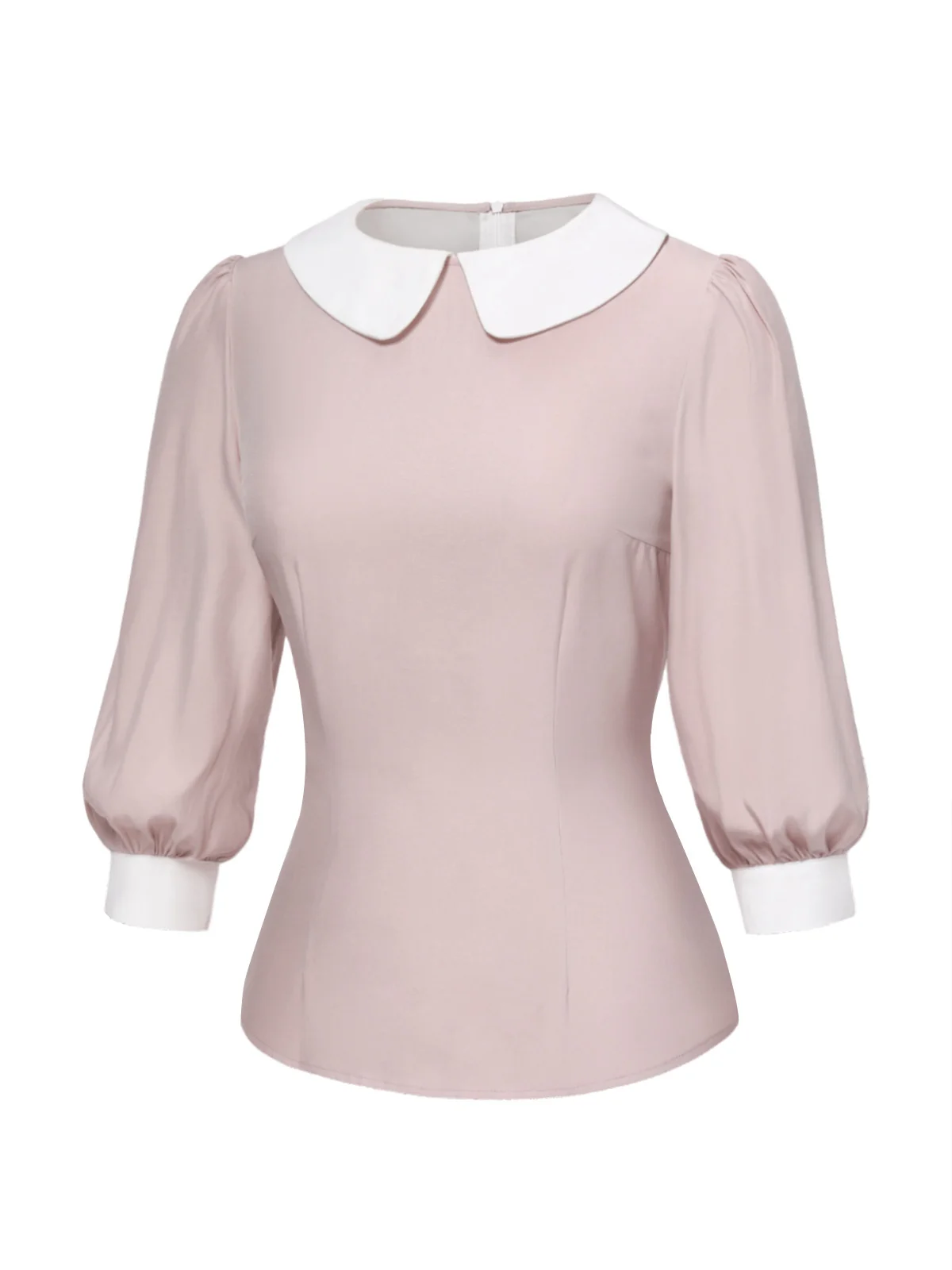 2PCS 1940s Colorblock Pink Blouse & Gray Dress - Image 7