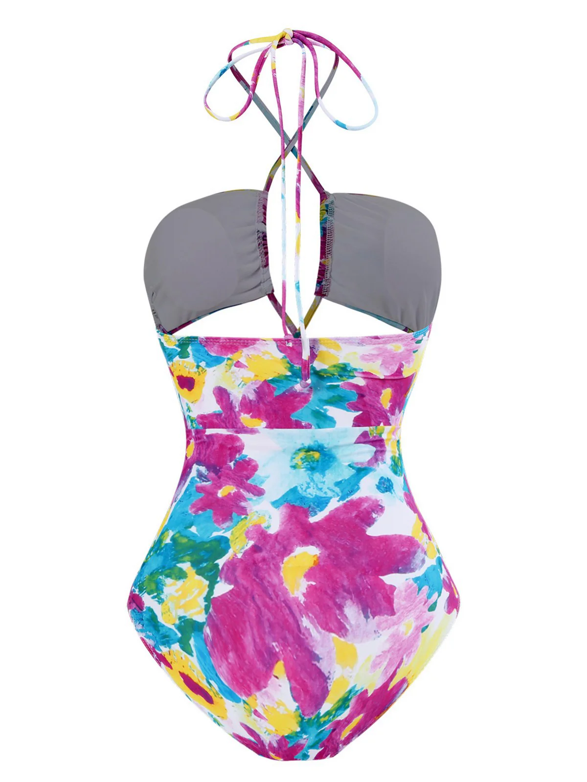 2PCS 1940s Cutout Halter Oil Painting Swimsuit & Cover-Up - Image 5