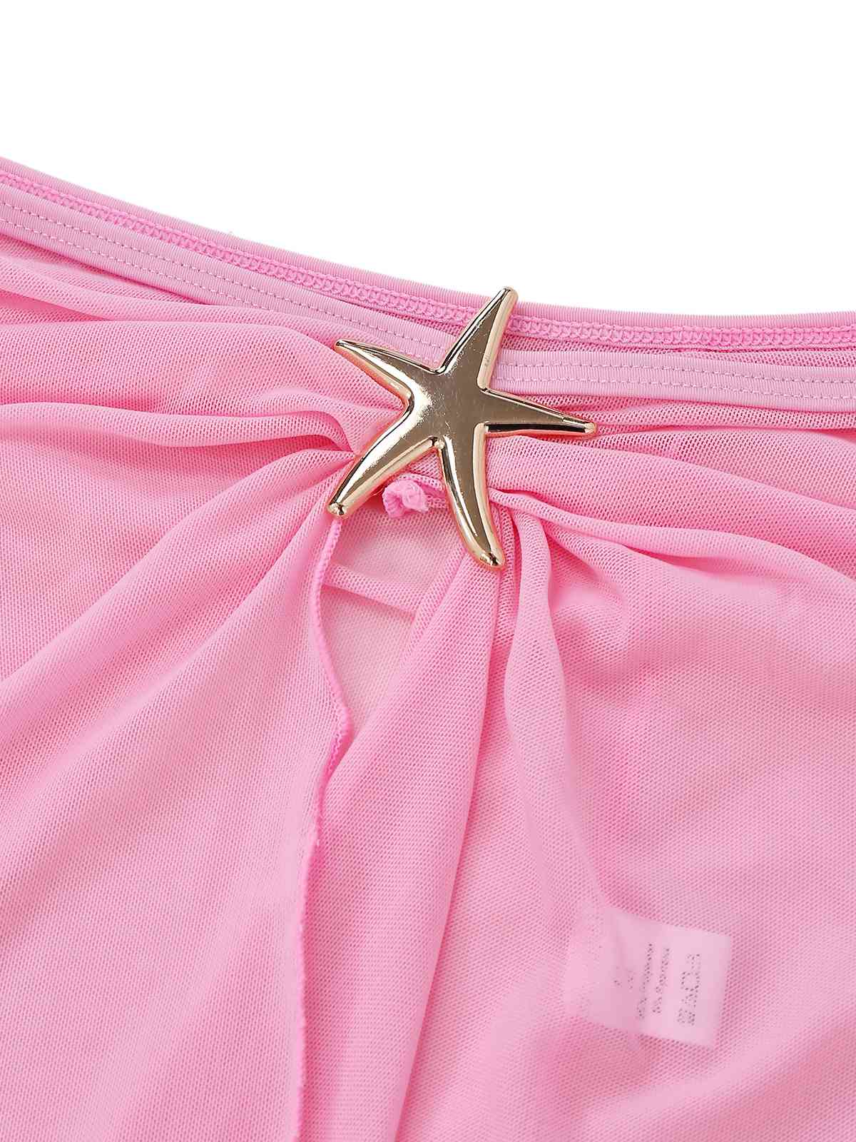 2PCS 1940s Deep V Halter Starfish One-Piece Swimsuit & Cover-Up - Image 7