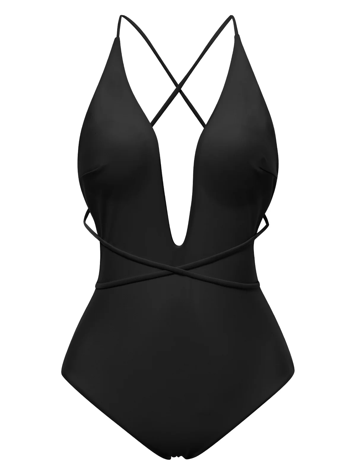 2PCS 1940s Deep-V One-Piece Swimsuit & Lace Cover-Up - Image 3