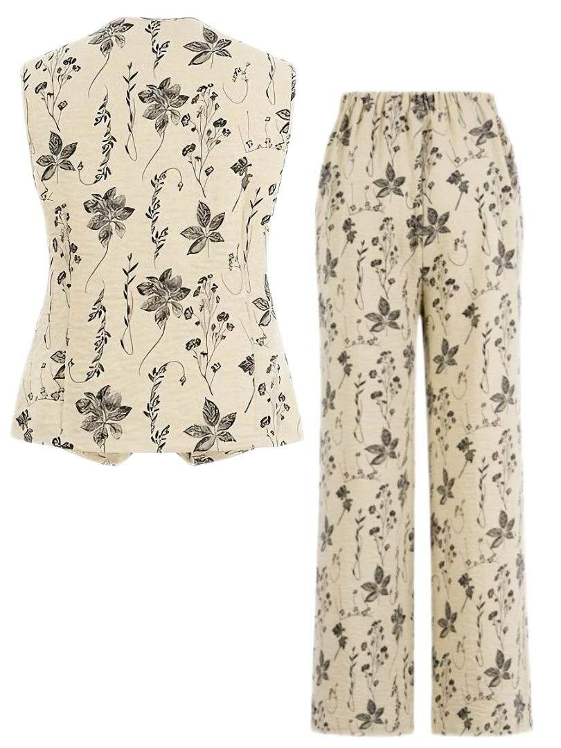 2PCS 1940s Floral Hem V-Neck Vest & Pants - Image 2