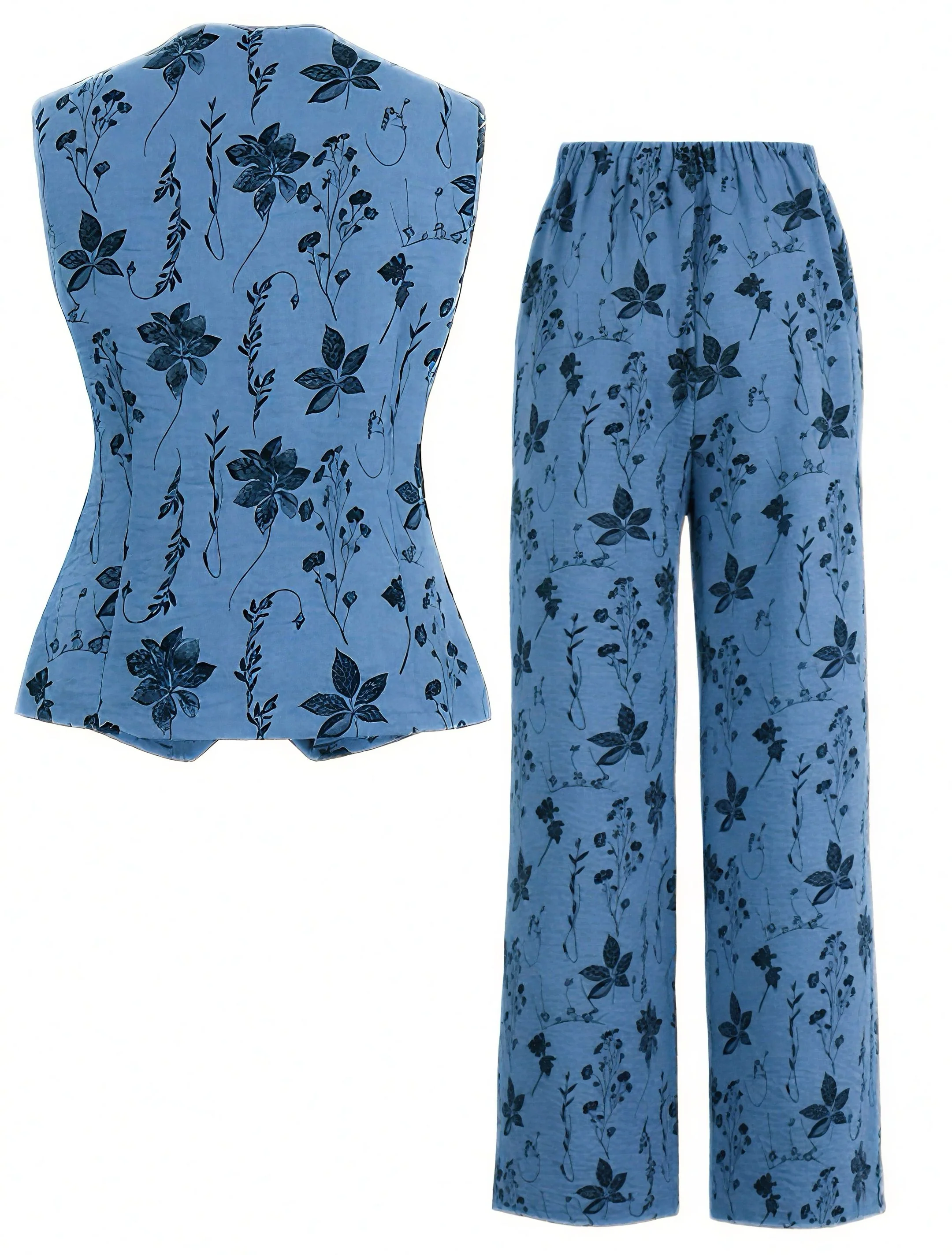 2PCS 1940s Floral Hem V-Neck Vest & Pants - Image 4