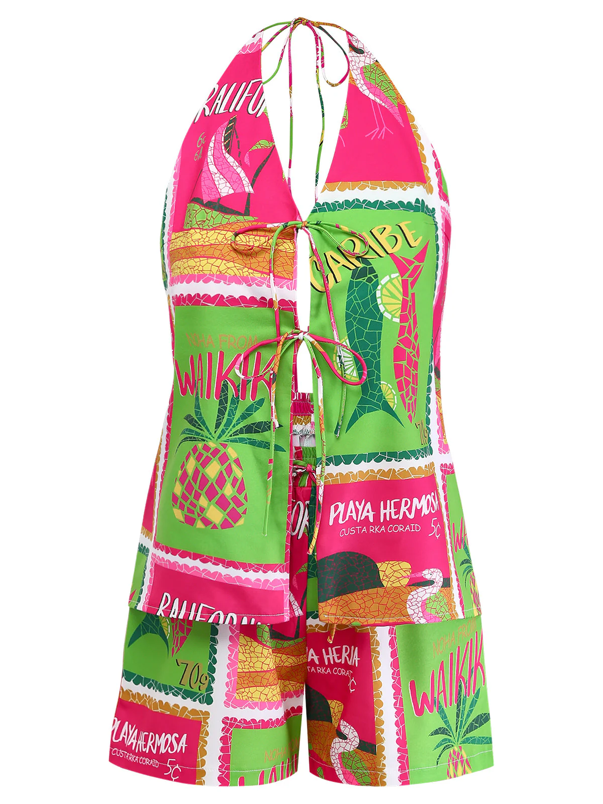 2PCS 1940s Floral Pineapple Spaghetti Strap Cardigan & Shorts - Image 2