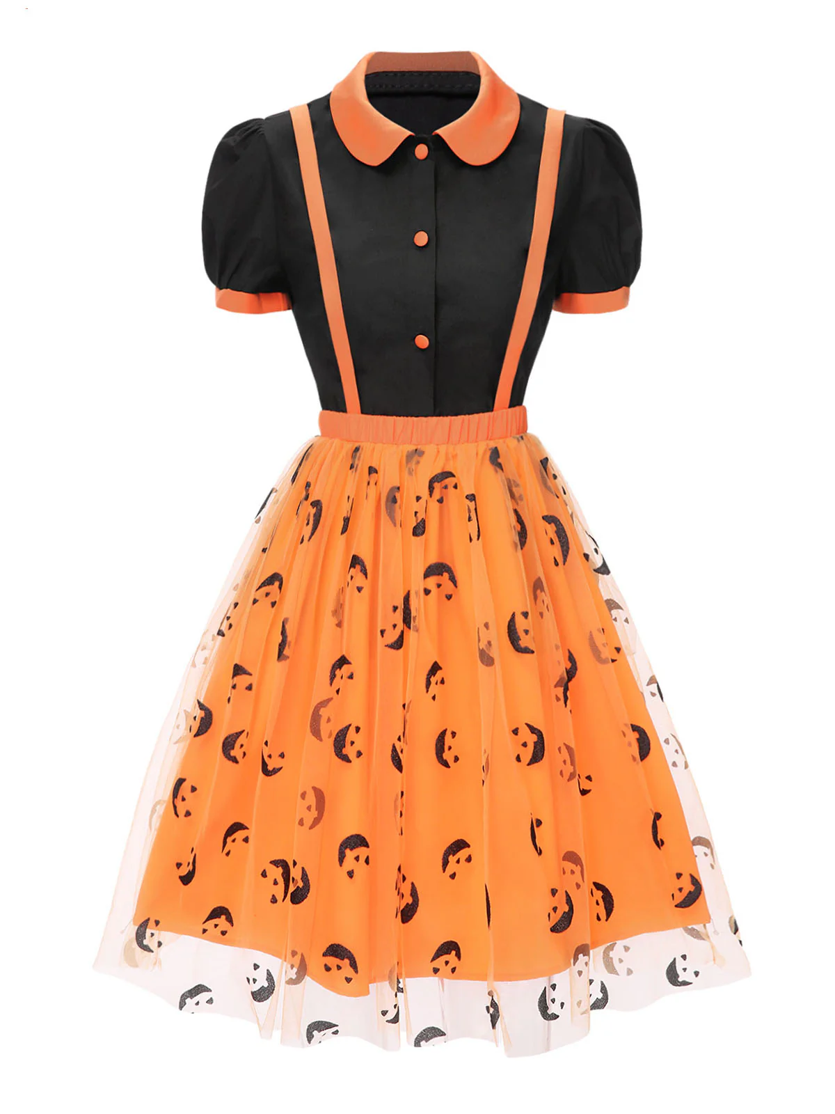 2PCS 1940s Halloween Peter Pan Collar Blouse & Smiley Face Mesh Skirt - Image 2