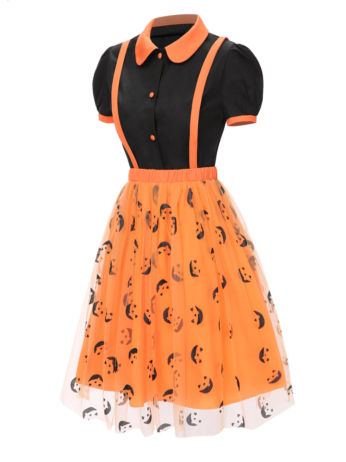 2PCS 1940s Halloween Peter Pan Collar Blouse & Smiley Face Mesh Skirt - Image 3