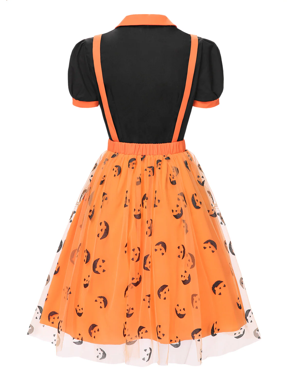 2PCS 1940s Halloween Peter Pan Collar Blouse & Smiley Face Mesh Skirt - Image 4