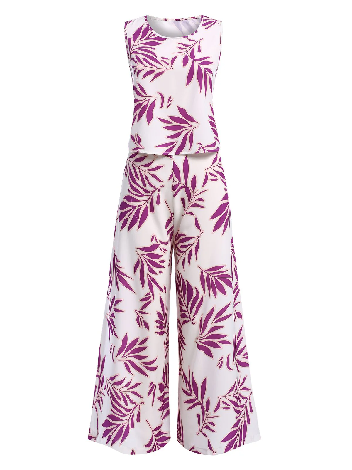 2PCS 1940s Leaves Sleeveless Top & Cropped Pants