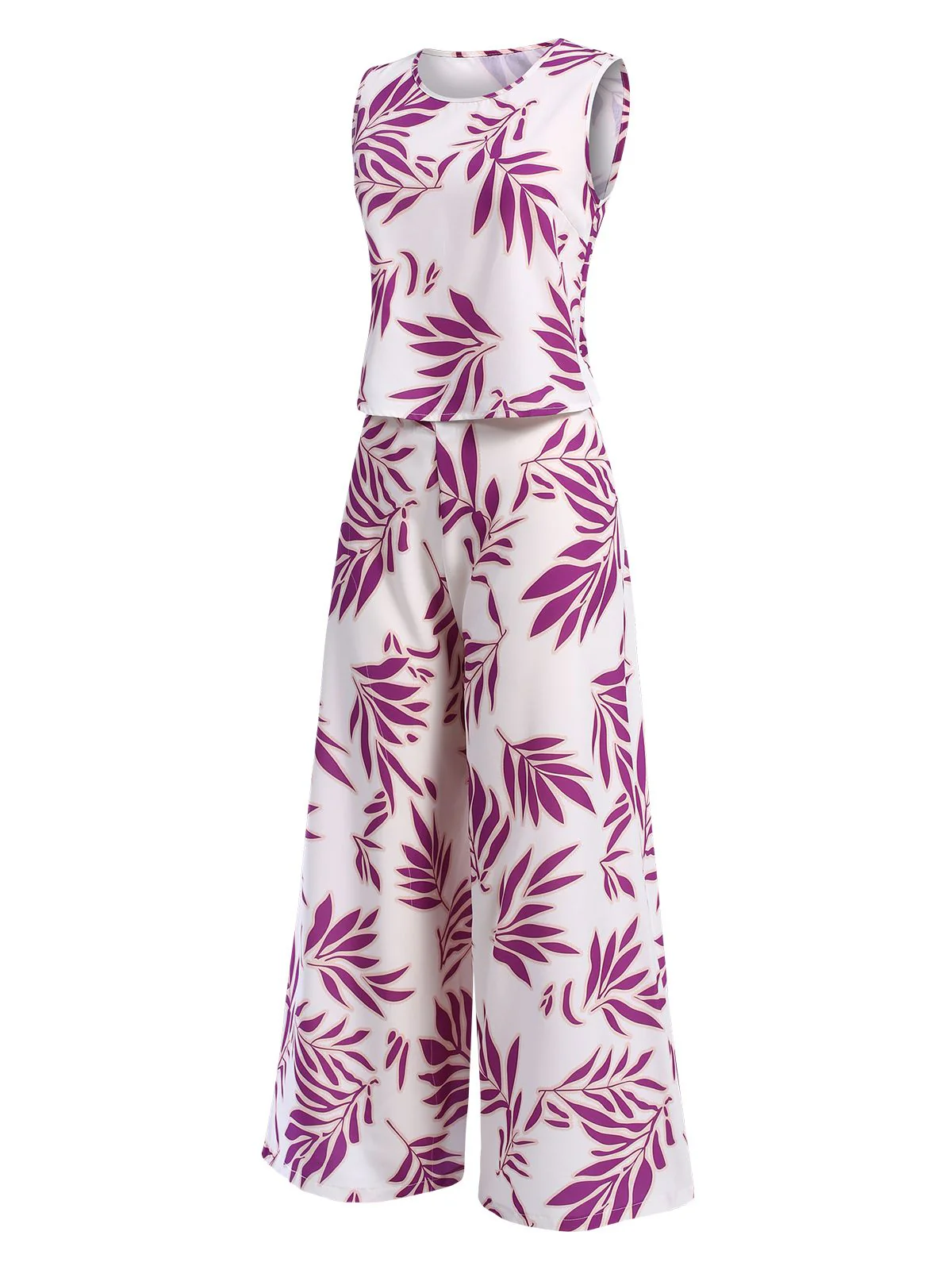 2PCS 1940s Leaves Sleeveless Top & Cropped Pants - Image 3