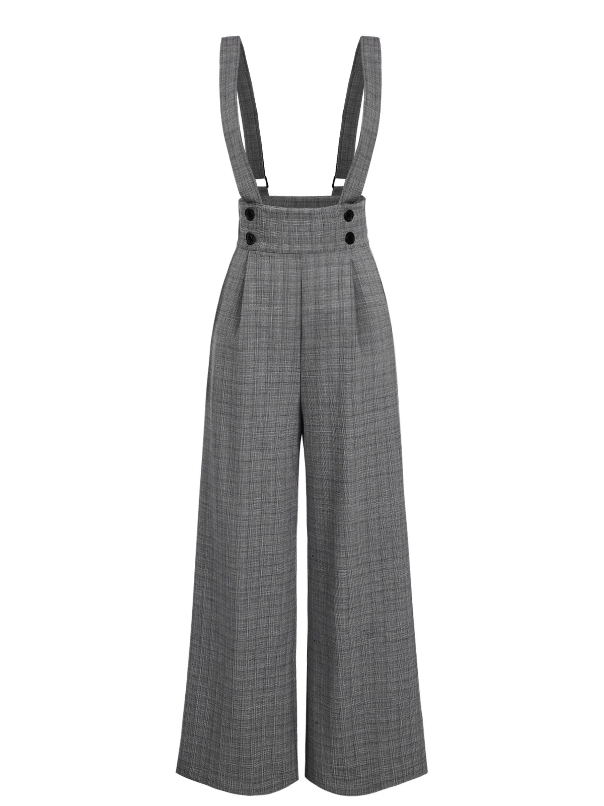 2PCS 1940s Satin Puff Sleeve Blouse & Glen Plaid Overall Pants - Image 8