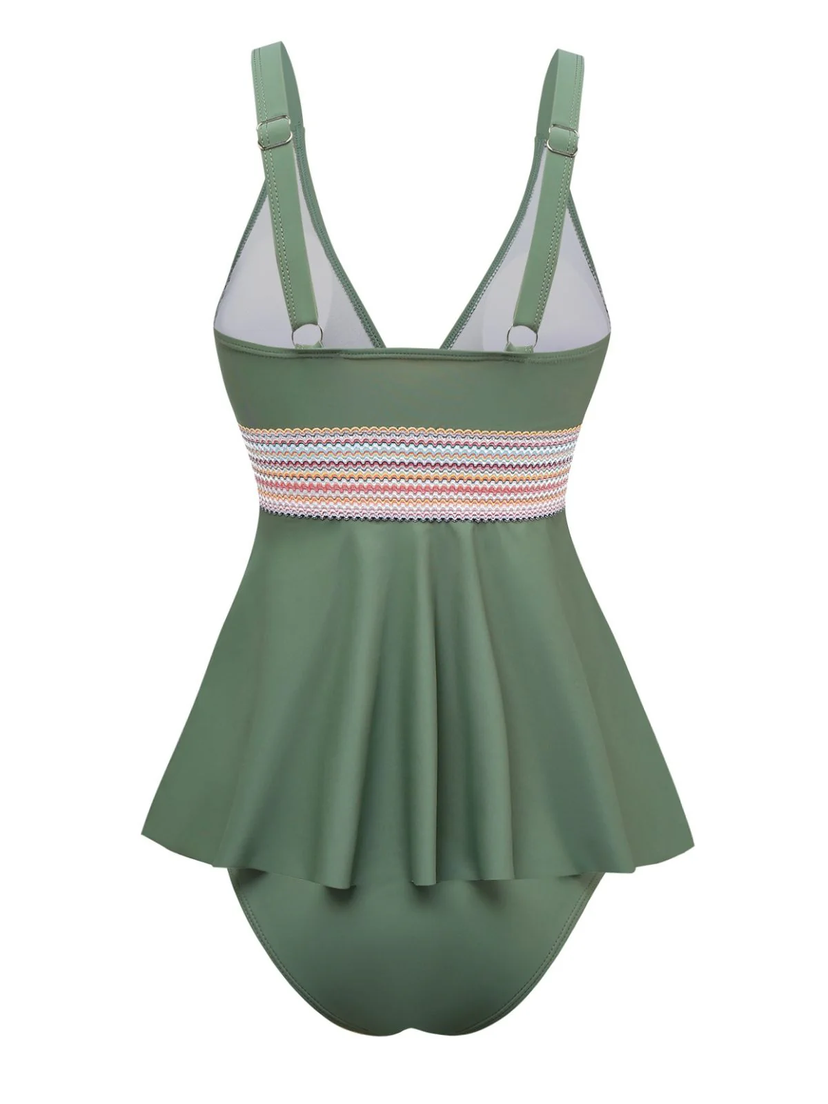2PCS 1940s Solid Boho Ruffled Skirt Swimsuit - Image 2