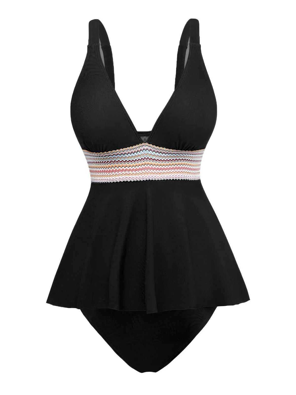 2PCS 1940s Solid Boho Ruffled Skirt Swimsuit - Image 6