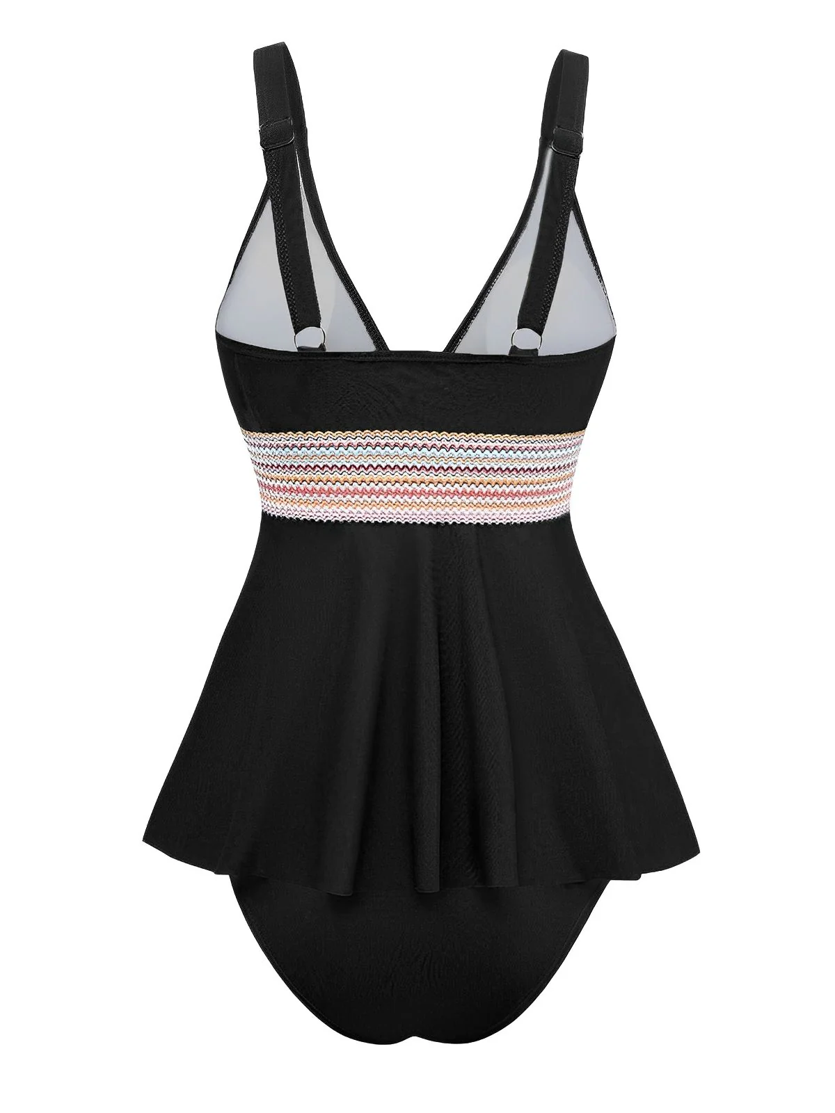 2PCS 1940s Solid Boho Ruffled Skirt Swimsuit - Image 7