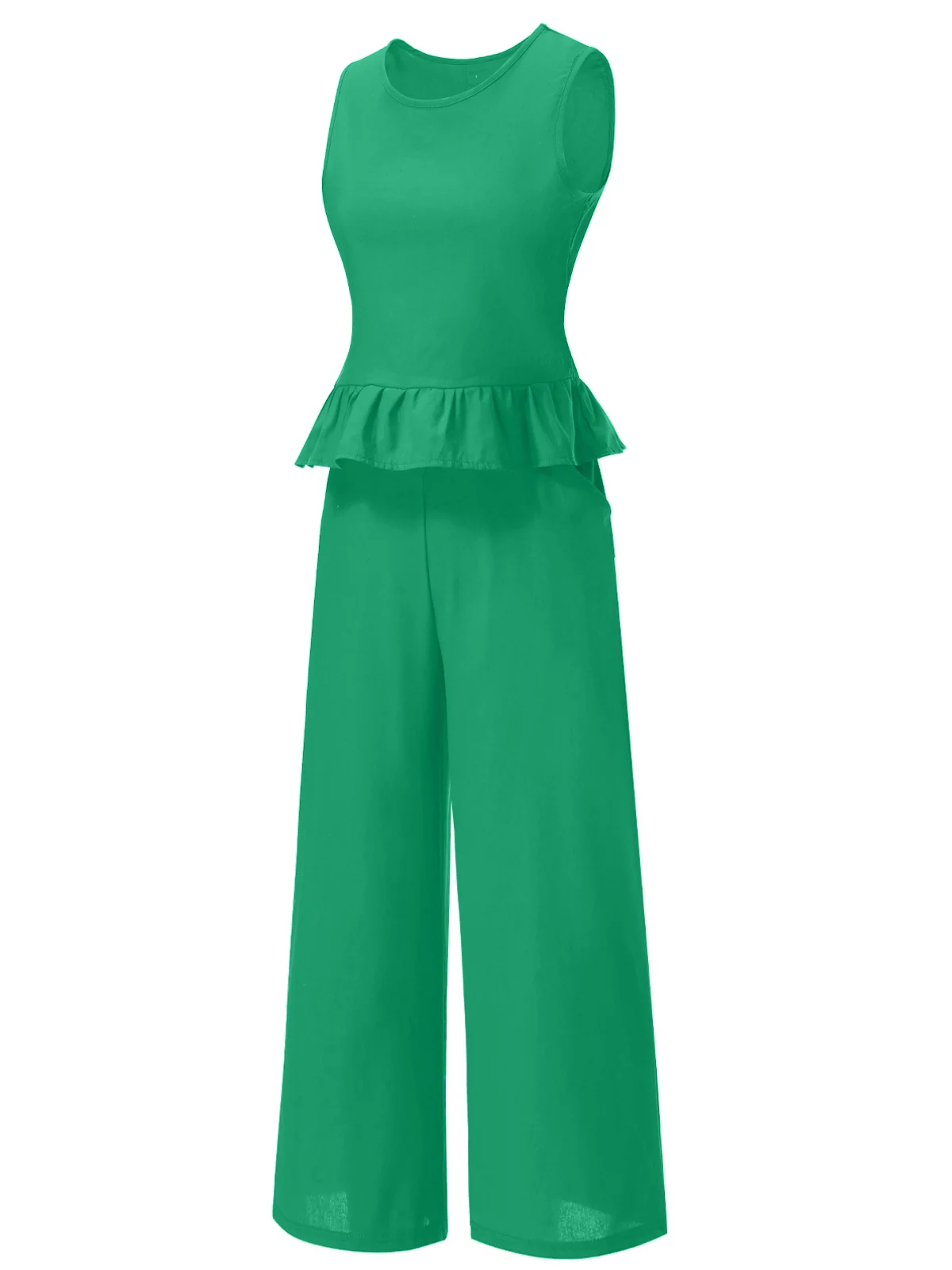 2PCS 1940s Solid Ruffle Tank Top & Straight Pants - Image 10