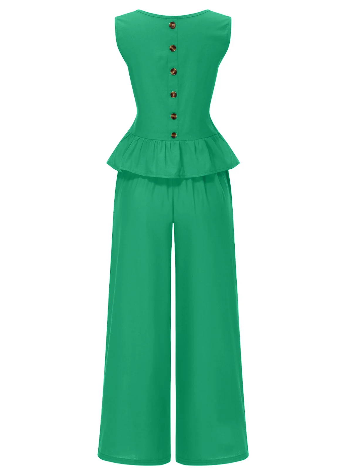2PCS 1940s Solid Ruffle Tank Top & Straight Pants - Image 11