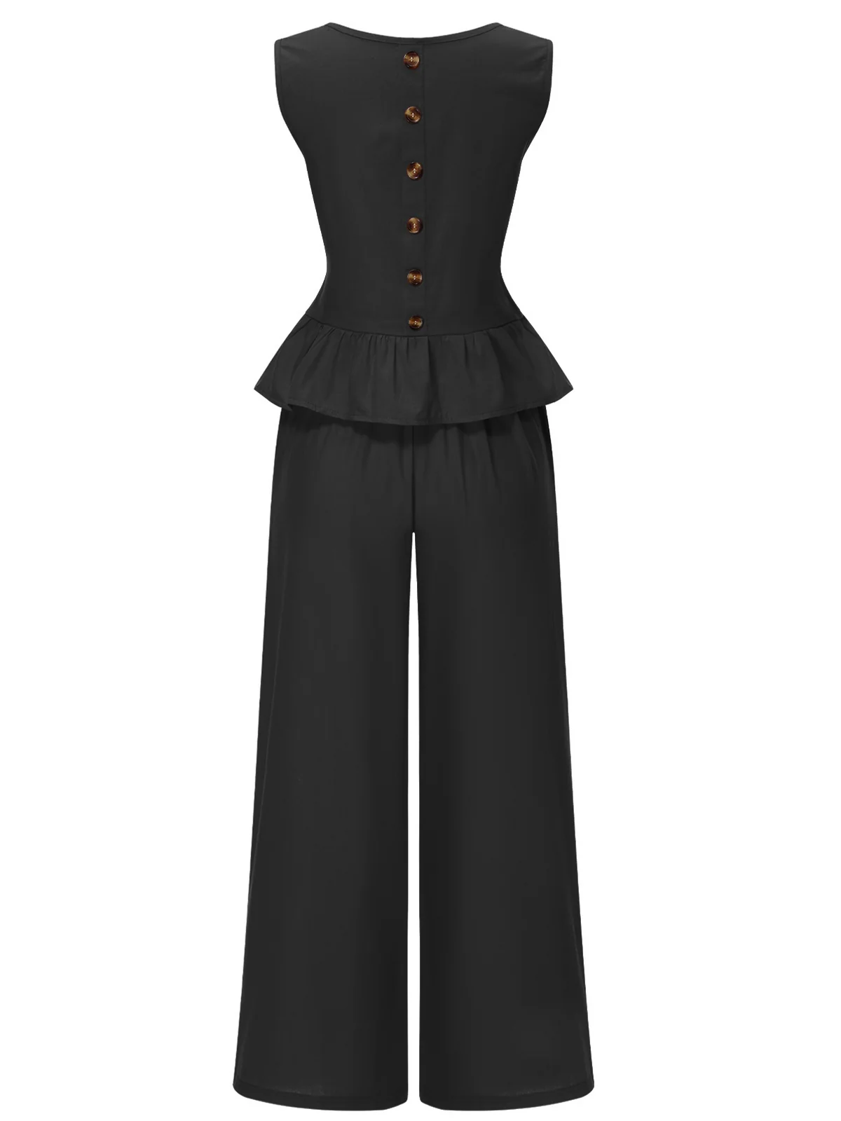 2PCS 1940s Solid Ruffle Tank Top & Straight Pants - Image 3