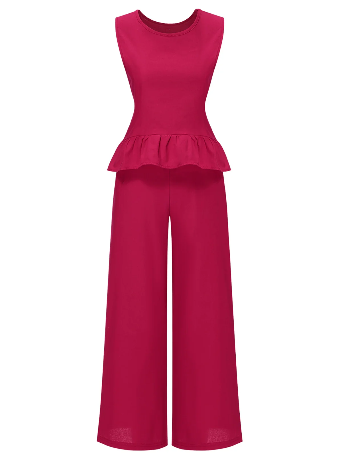 2PCS 1940s Solid Ruffle Tank Top & Straight Pants - Image 5