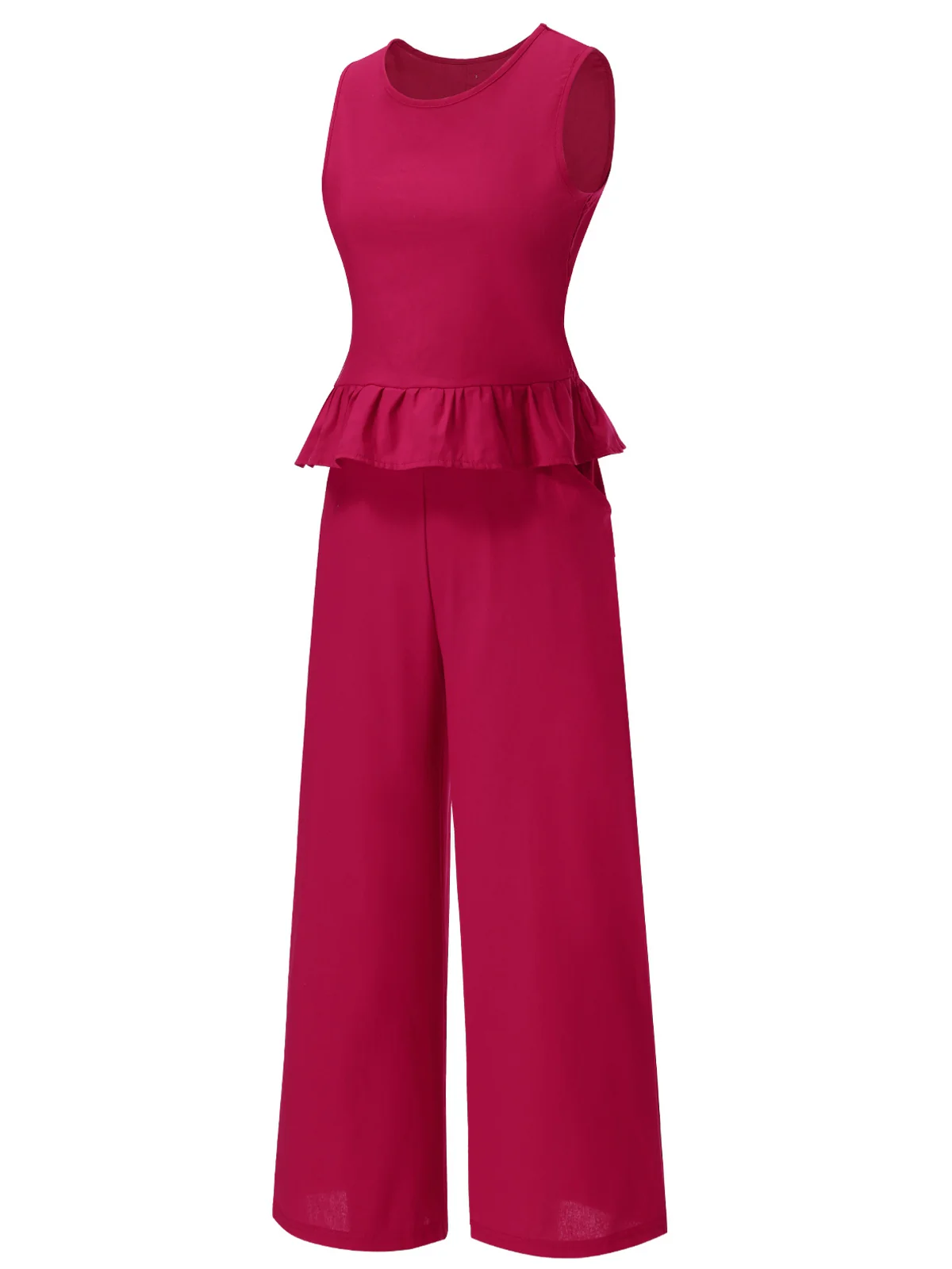 2PCS 1940s Solid Ruffle Tank Top & Straight Pants - Image 6
