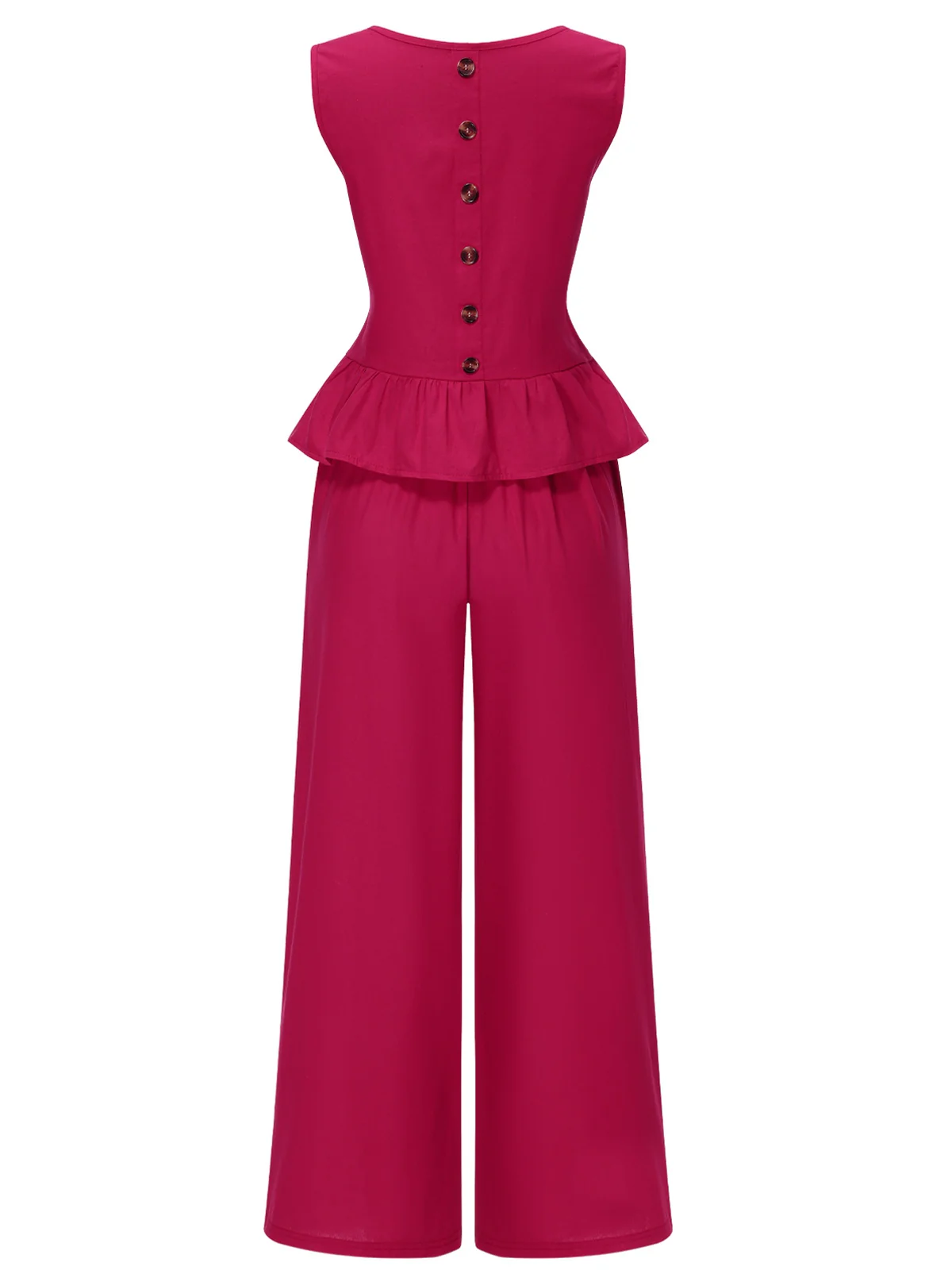 2PCS 1940s Solid Ruffle Tank Top & Straight Pants - Image 7