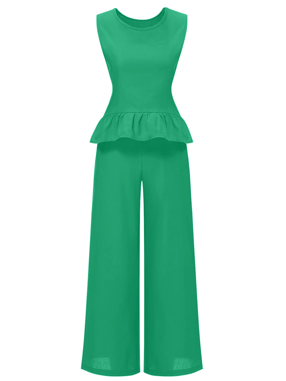 2PCS 1940s Solid Ruffle Tank Top & Straight Pants - Image 9