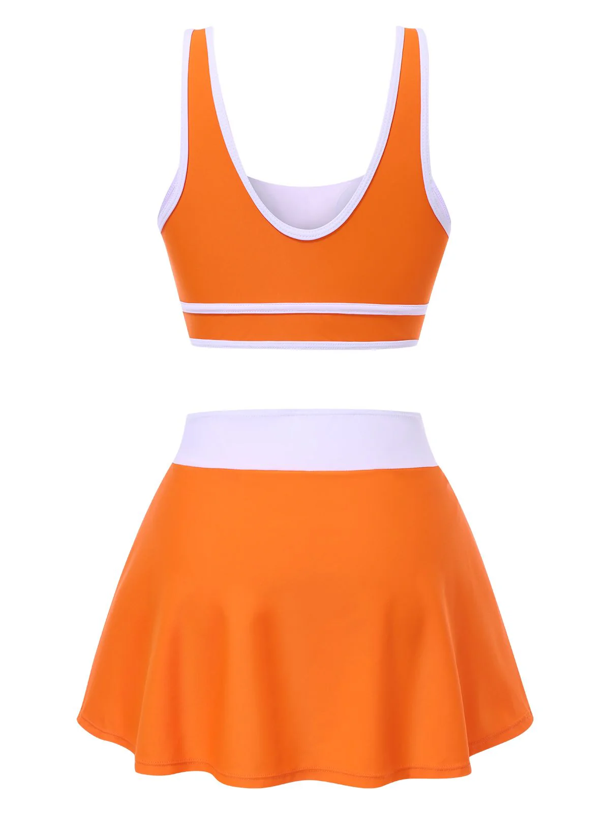 2PCS 1940s Square Neck Side Slit Colorblock Skirt Swimsuit - Image 3