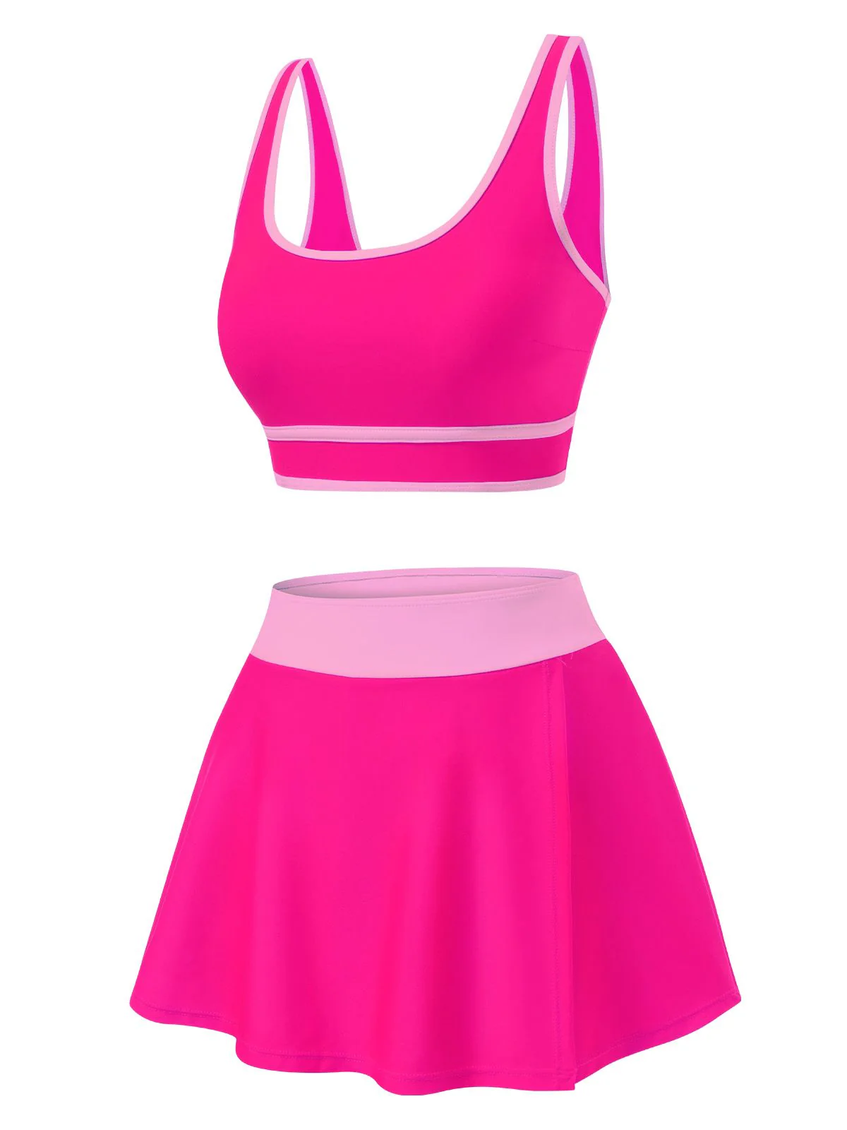 2PCS 1940s Square Neck Side Slit Colorblock Skirt Swimsuit - Image 8