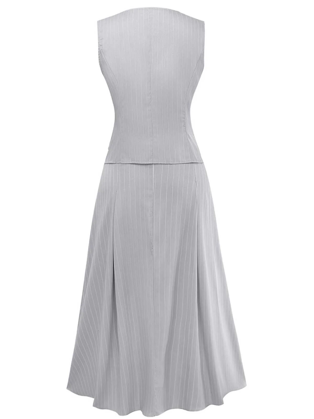 2PCS 1940s Stripe Sleeveless Vest & Midi Skirt - Image 3
