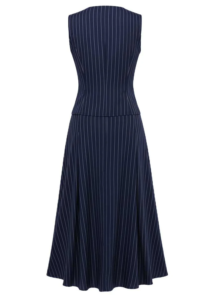 2PCS 1940s Stripe Sleeveless Vest & Midi Skirt - Image 8