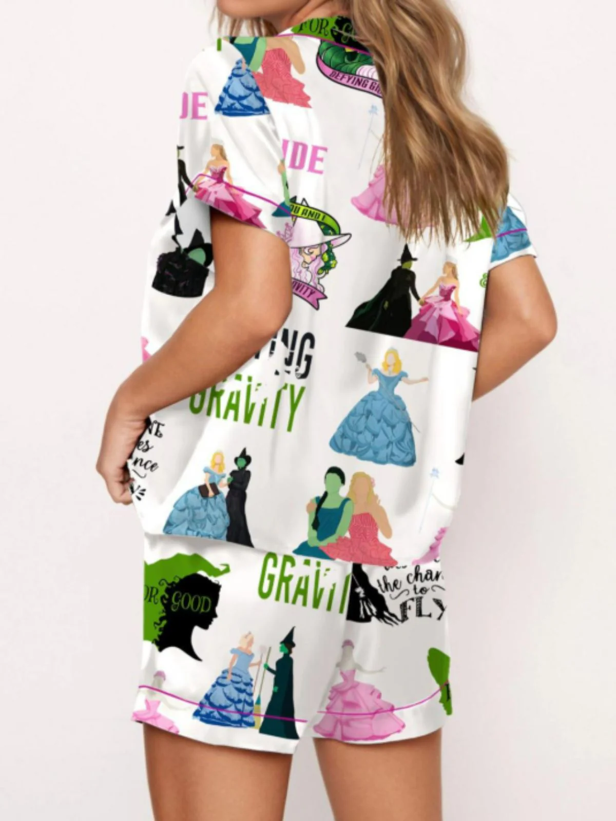 2PCS 1940s Witch Cartoon Print Button Pajama Set - Image 2