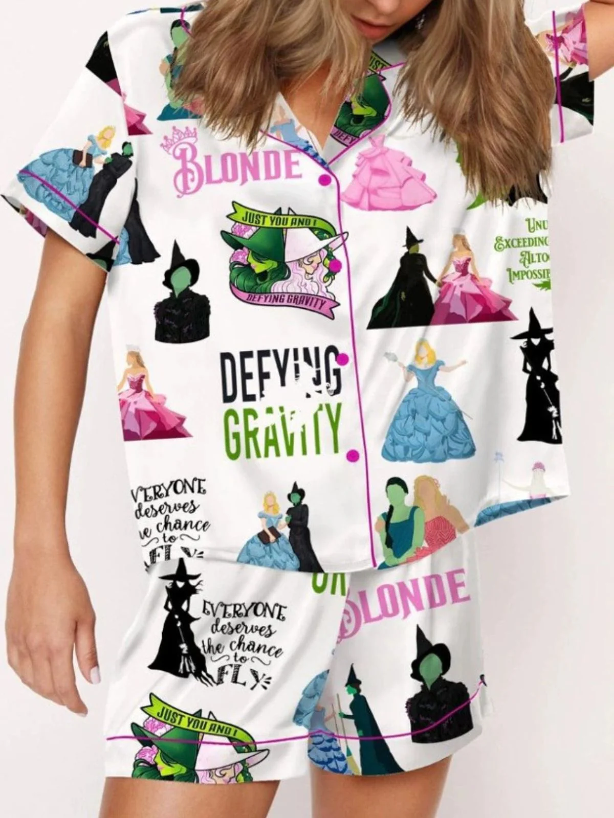 2PCS 1940s Witch Cartoon Print Button Pajama Set - Image 3
