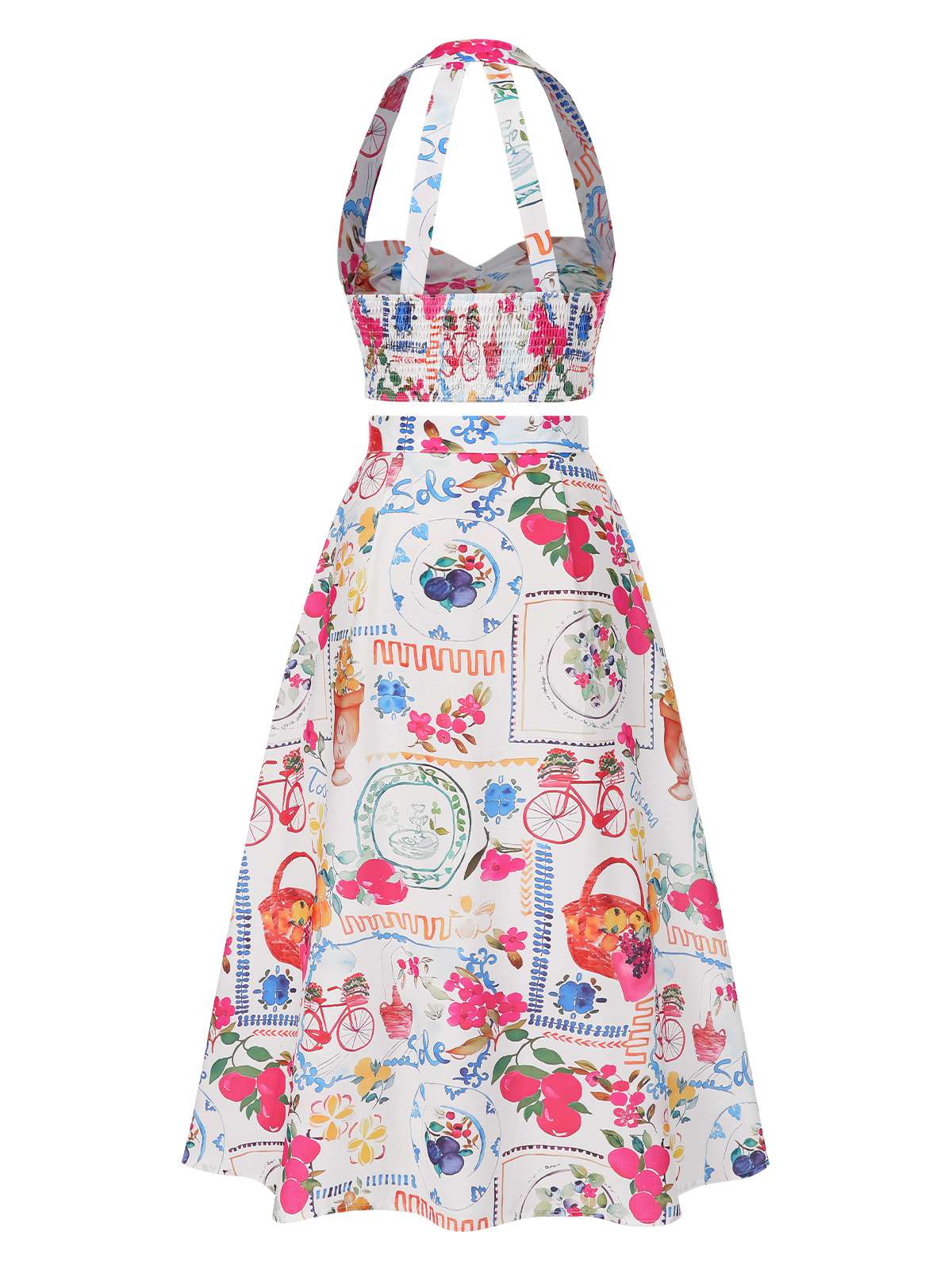 2PCS 1950s All-Over Stamps Crop Top & Skirt - Image 2