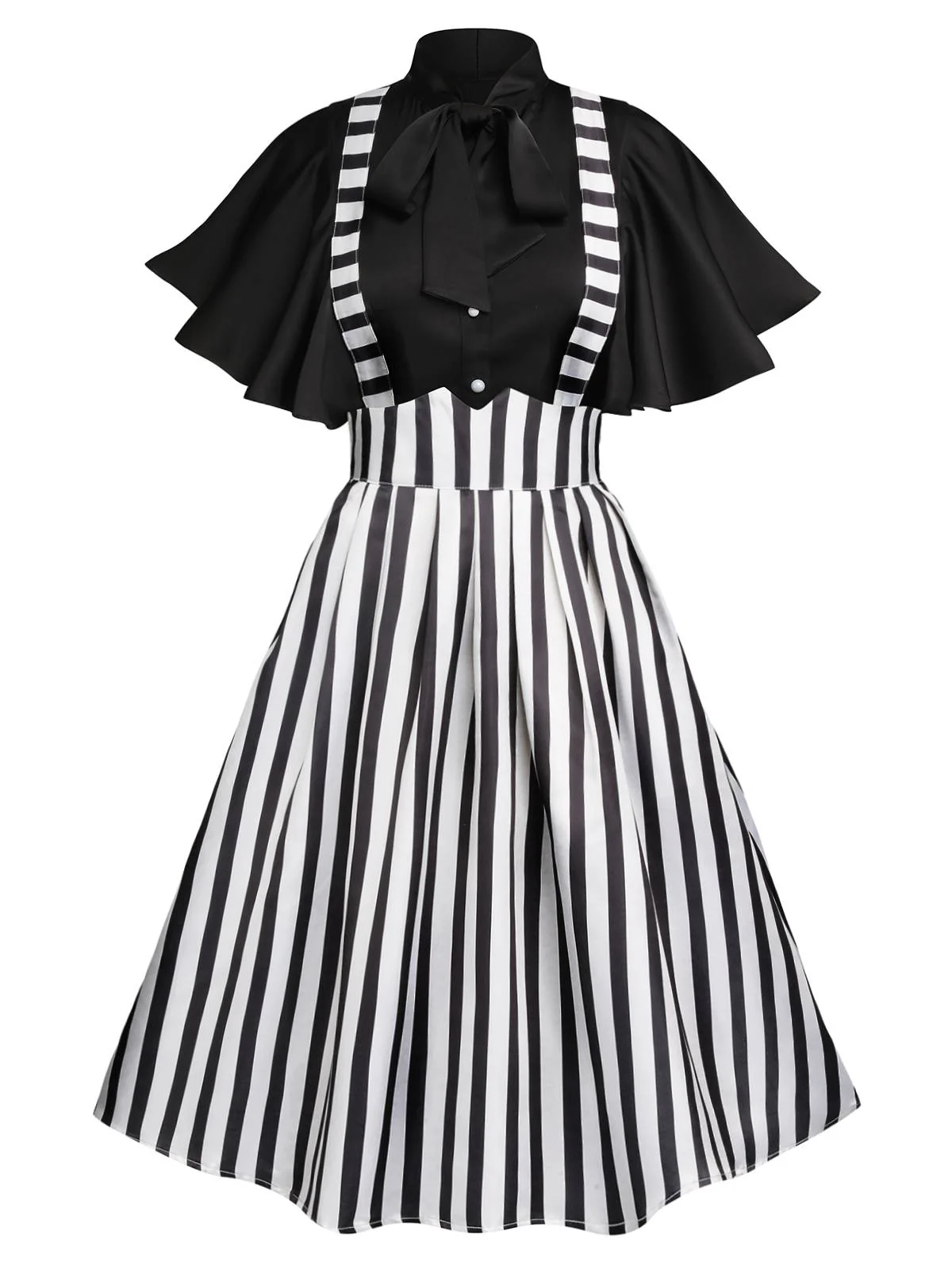 2PCS 1950s Black Solid Blouse & Suspender Skirt - Image 2