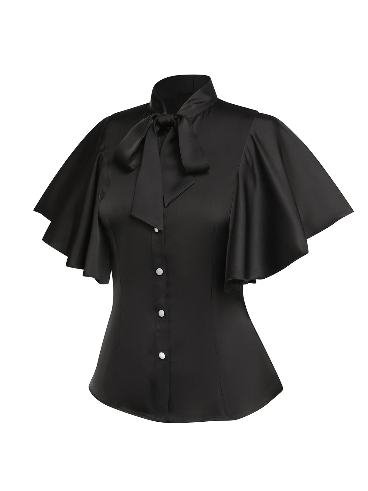 2PCS 1950s Black Solid Blouse & Suspender Skirt - Image 4