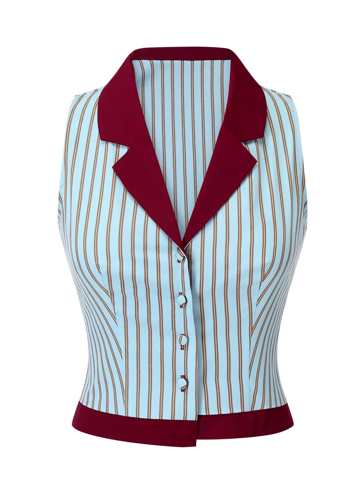 2PCS 1950s Blue Stripes Patchwork Blouse & Red Solid Shorts - Image 5