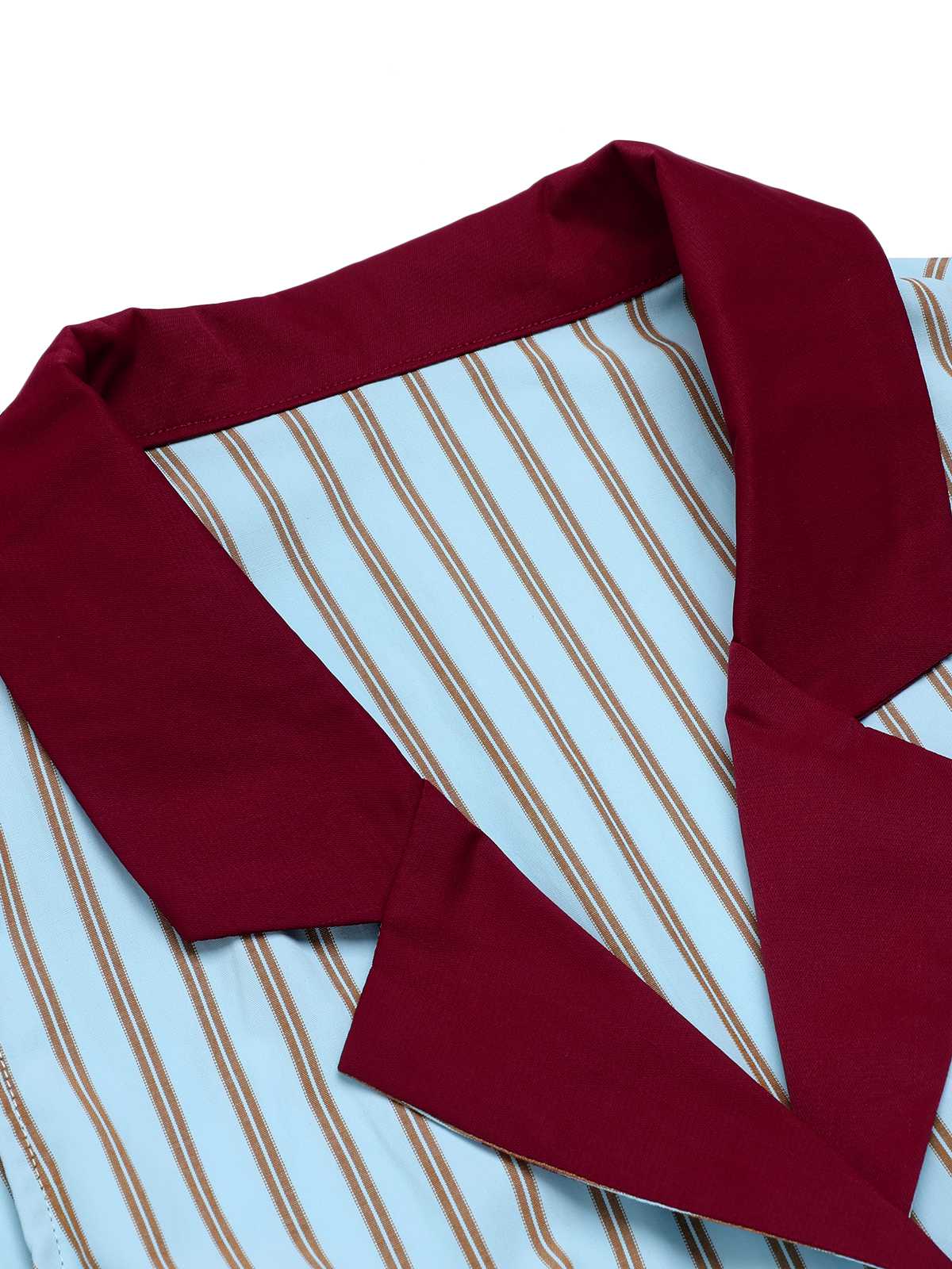 2PCS 1950s Blue Stripes Patchwork Blouse & Red Solid Shorts - Image 8