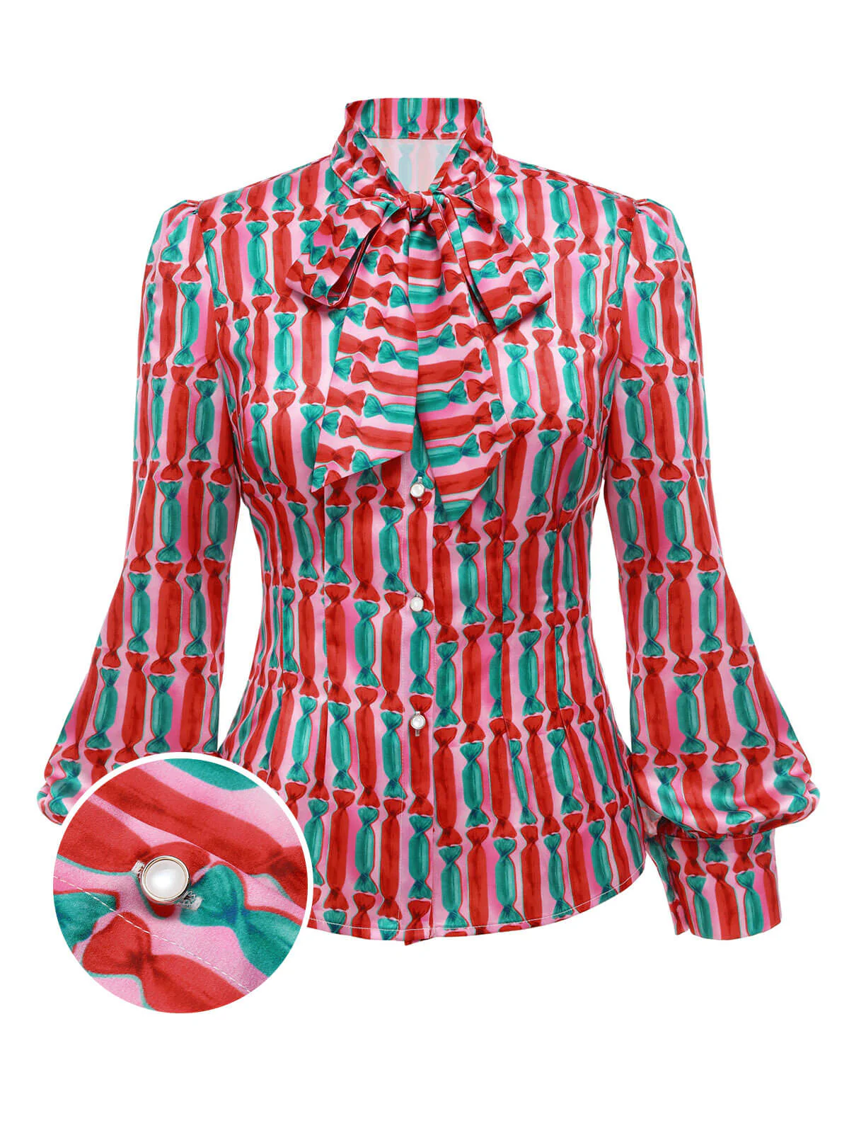 2PCS 1950s Candy Tie-Up Blouse & Black Suspender Pants - Image 4