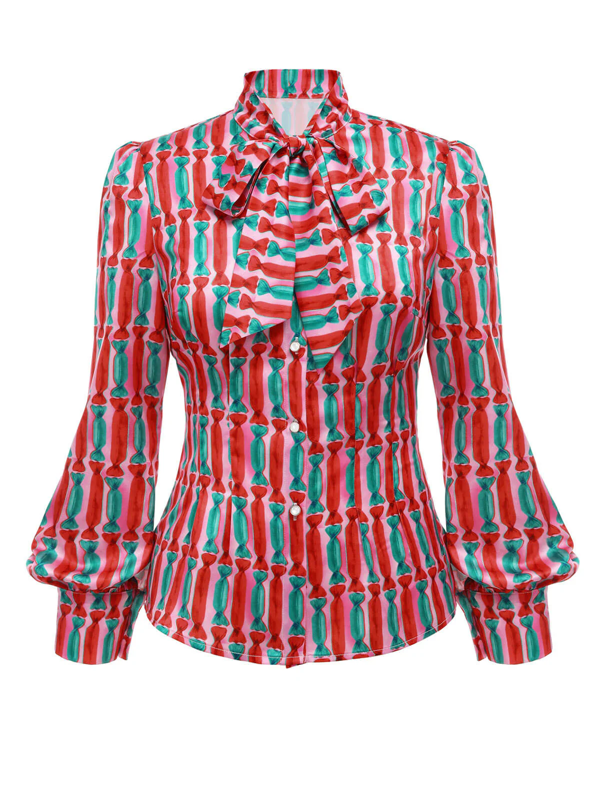 2PCS 1950s Candy Tie-Up Blouse & Black Suspender Pants - Image 6