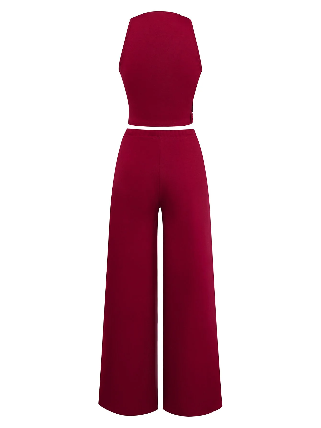 2PCS 1950s Deep-V Belted Detail Vest & Solid Pants - Image 3