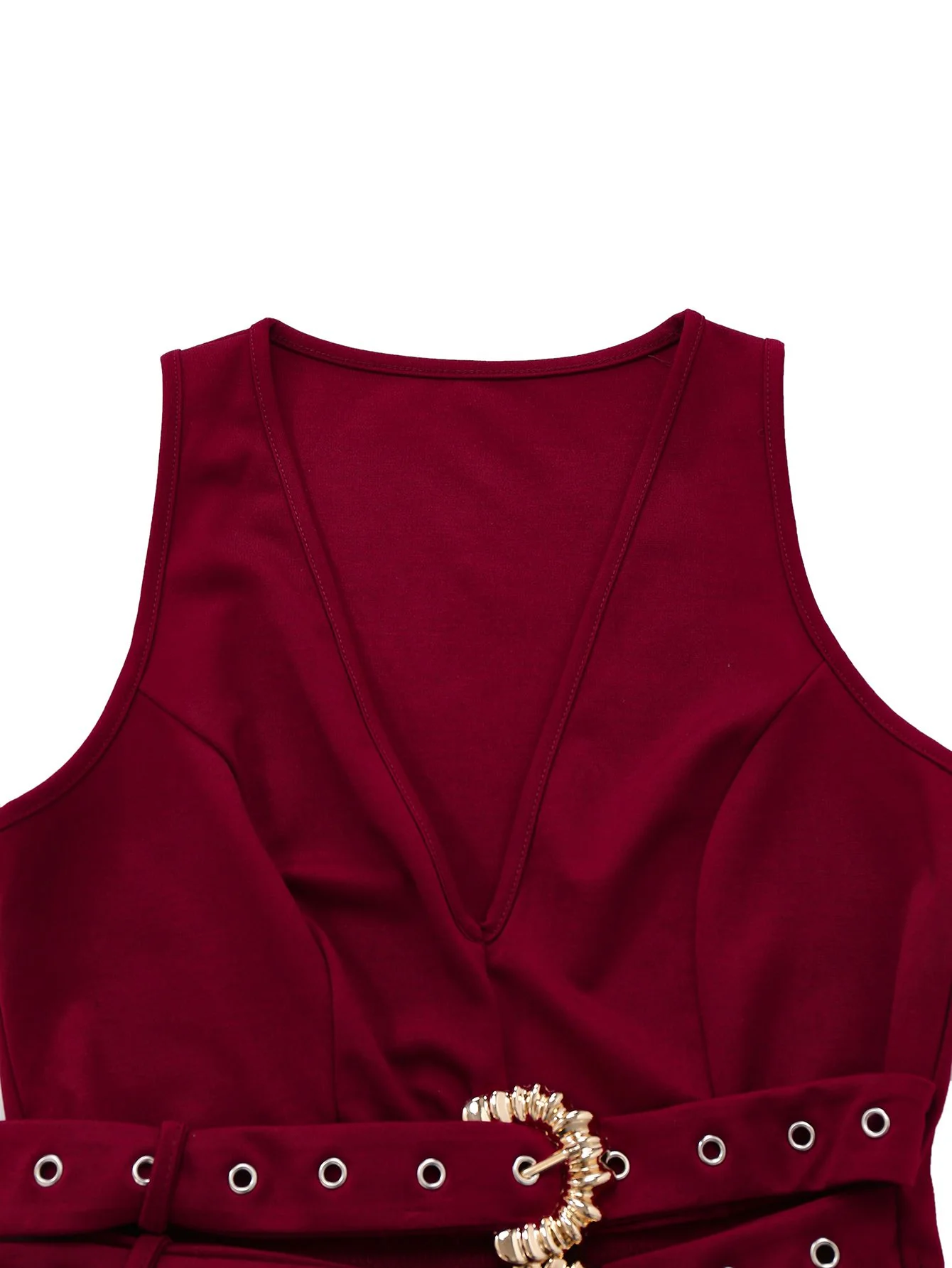 2PCS 1950s Deep-V Belted Detail Vest & Solid Pants - Image 4