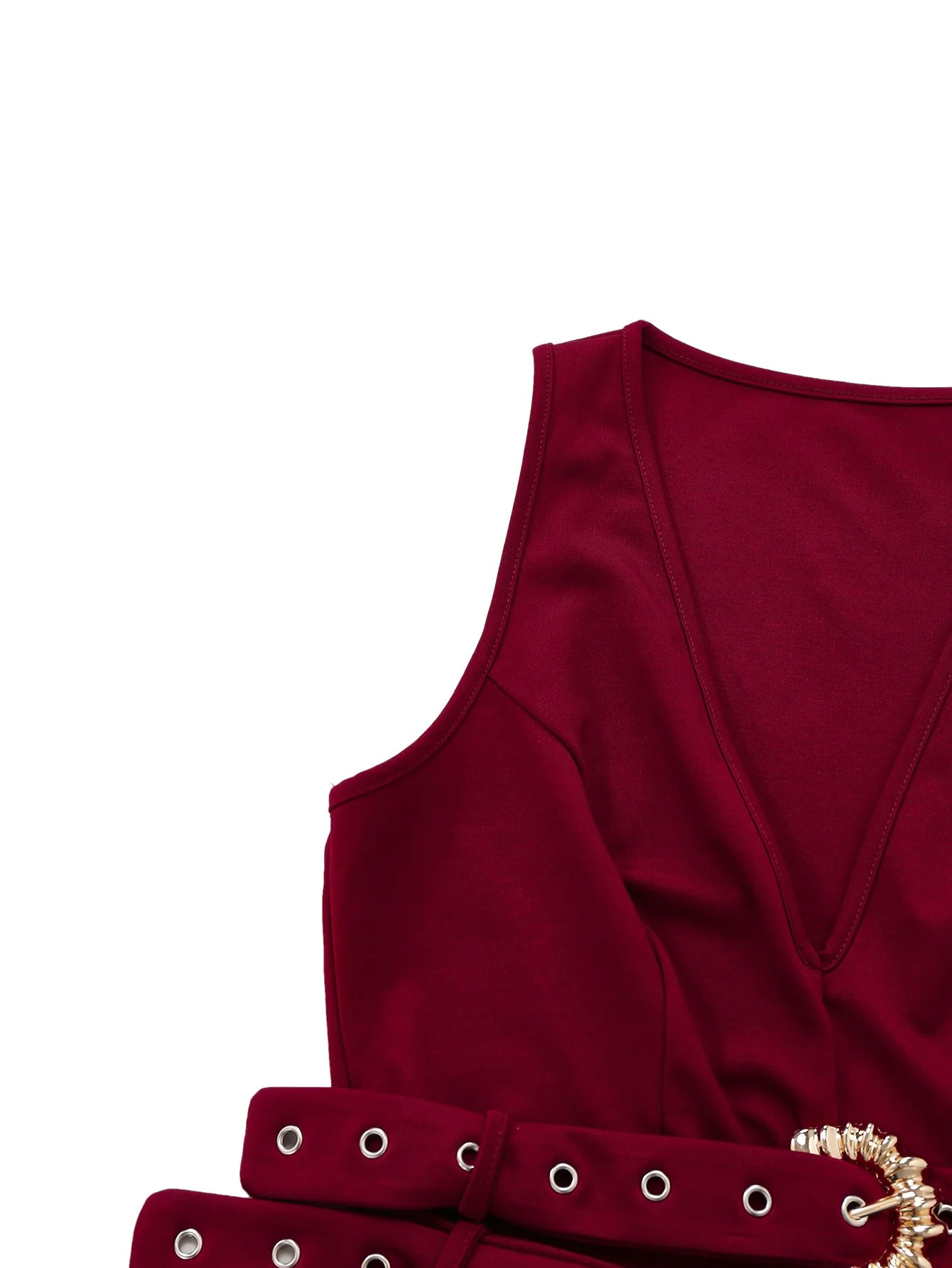 2PCS 1950s Deep-V Belted Detail Vest & Solid Pants - Image 5