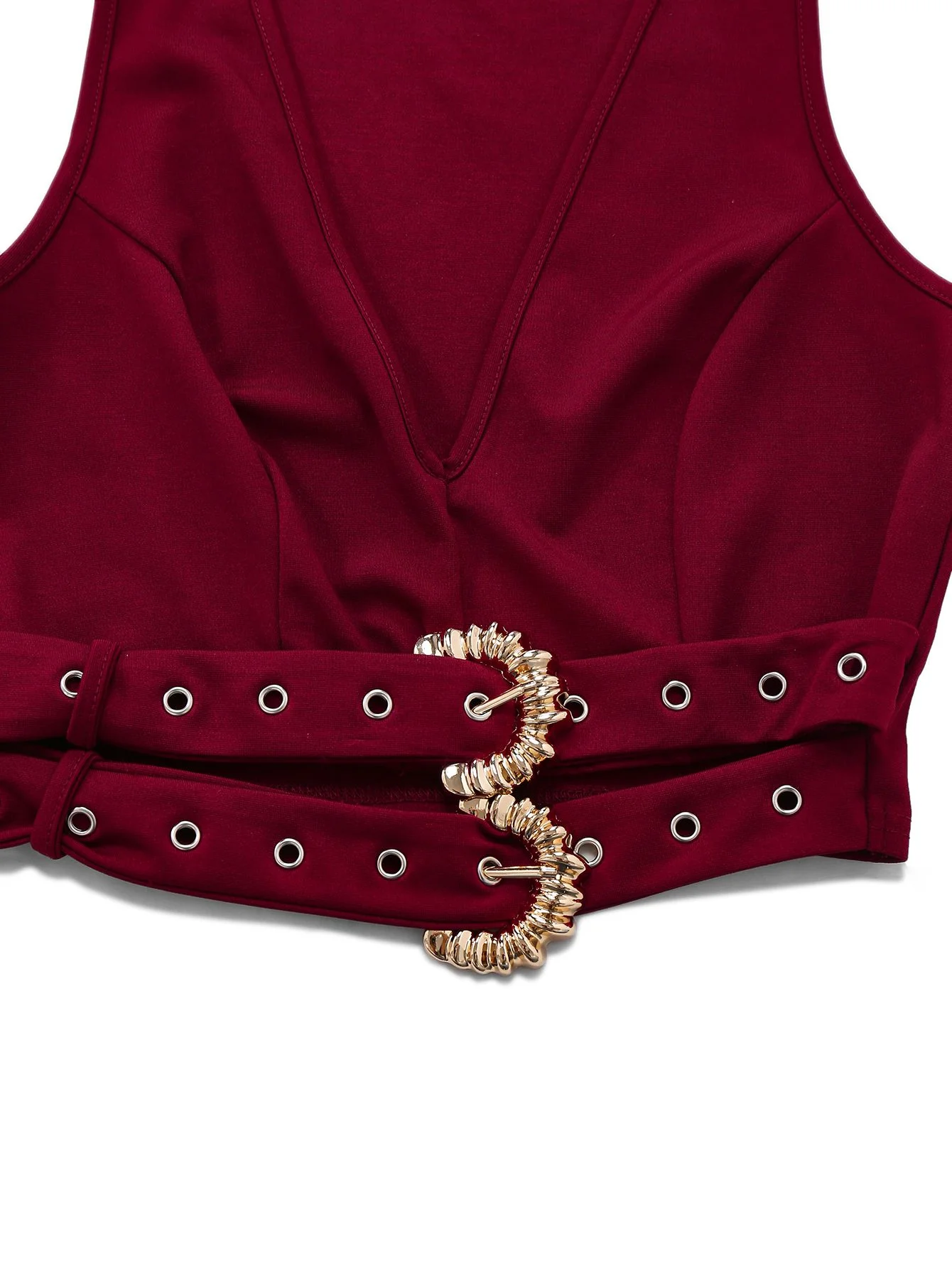 2PCS 1950s Deep-V Belted Detail Vest & Solid Pants - Image 6