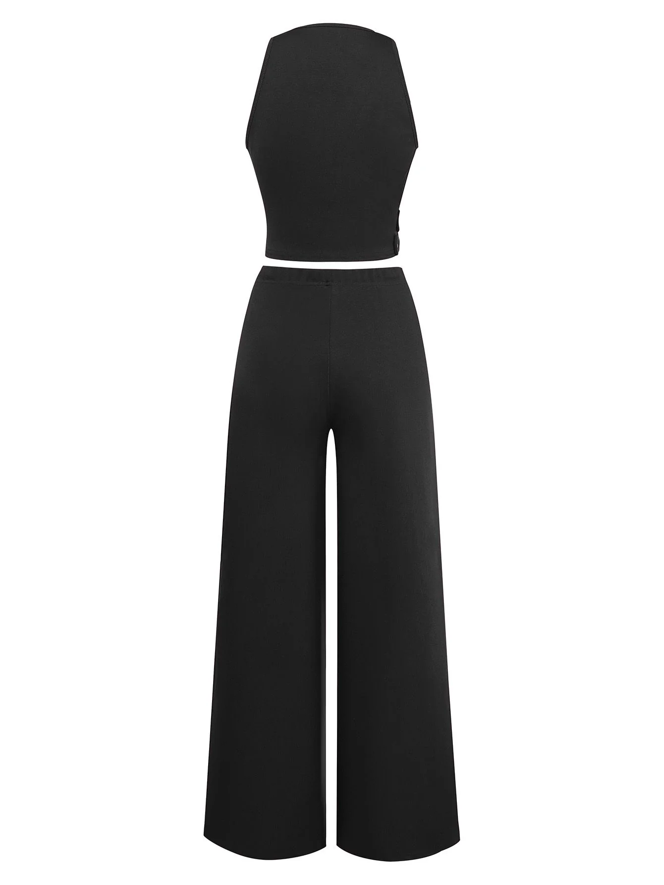 2PCS 1950s Deep-V Belted Detail Vest & Solid Pants - Image 9