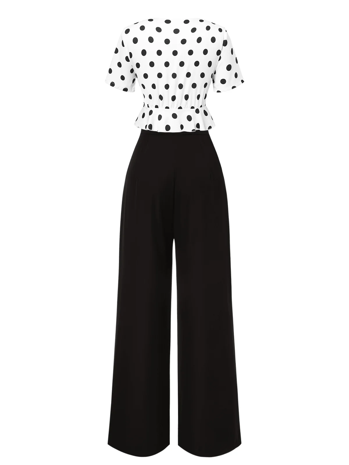 2PCS 1950s Deep V-Neck Polka Dots Top & Straight-Leg Pants - Image 5