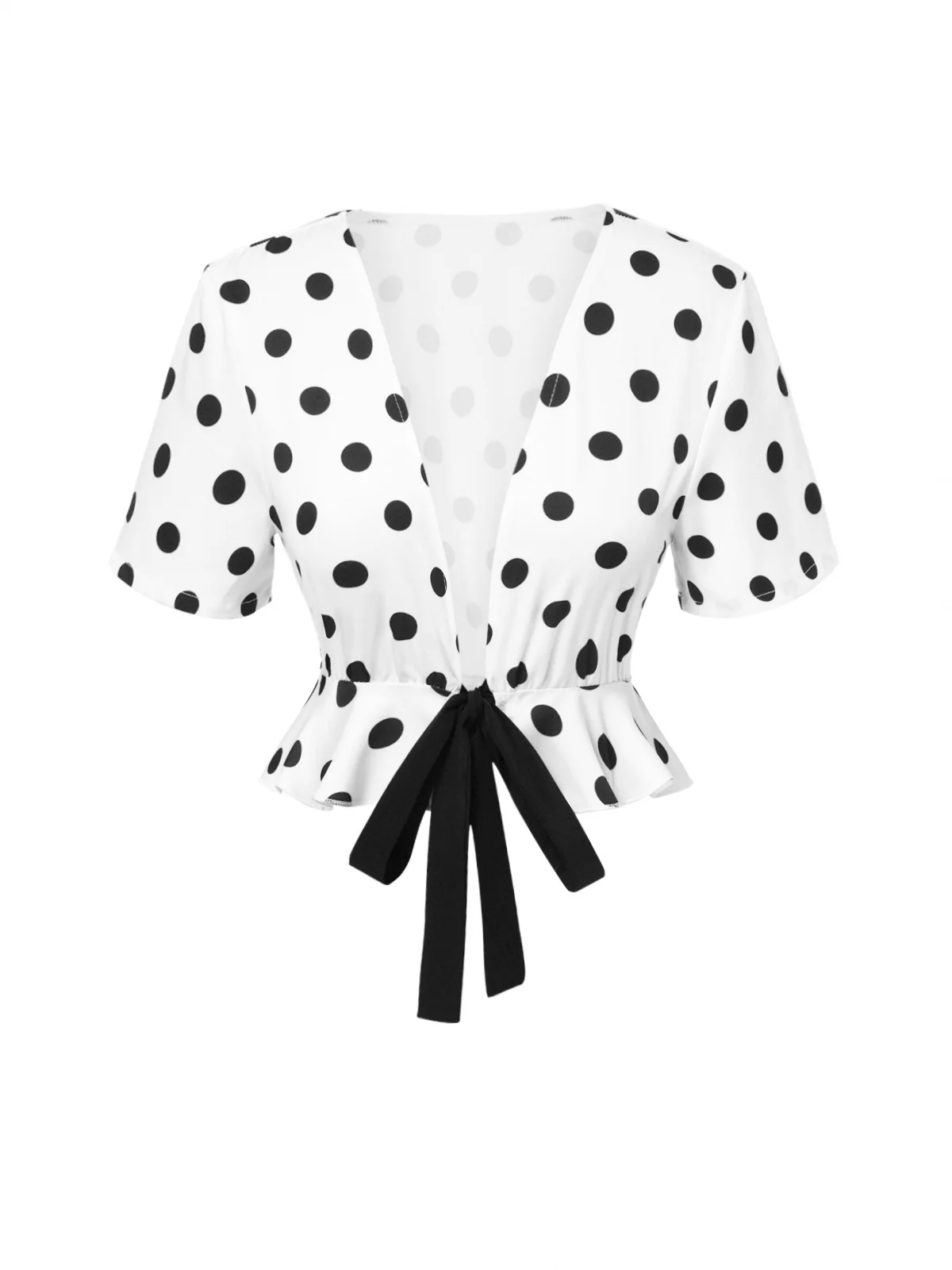 2PCS 1950s Deep V-Neck Polka Dots Top & Straight-Leg Pants - Image 6