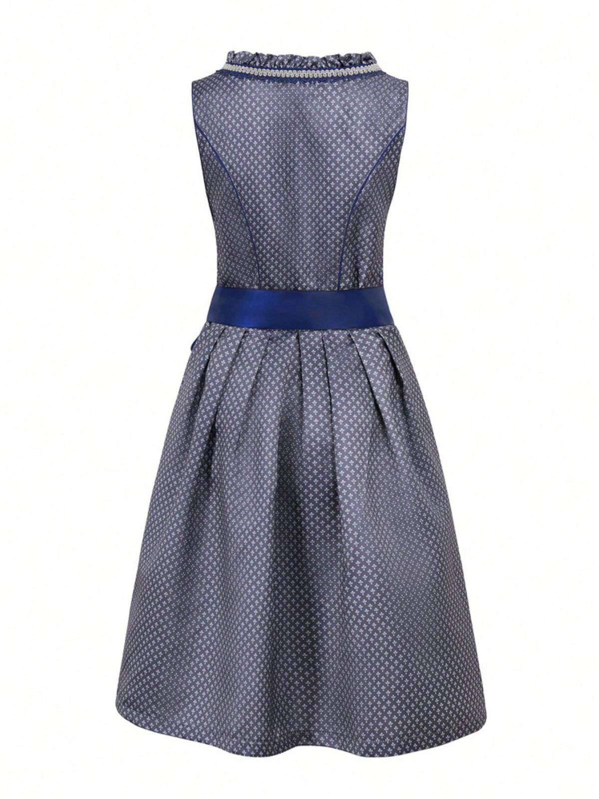 2PCS 1950s Ethnic Floral Lace-Up Dress & Apron - Image 2